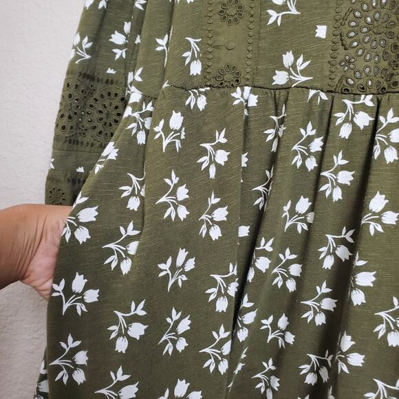 BODEN Olive Green Floral Babydoll Dress NWT Sz 10R Boho Prairie Whimsical - Picture 6 of 11